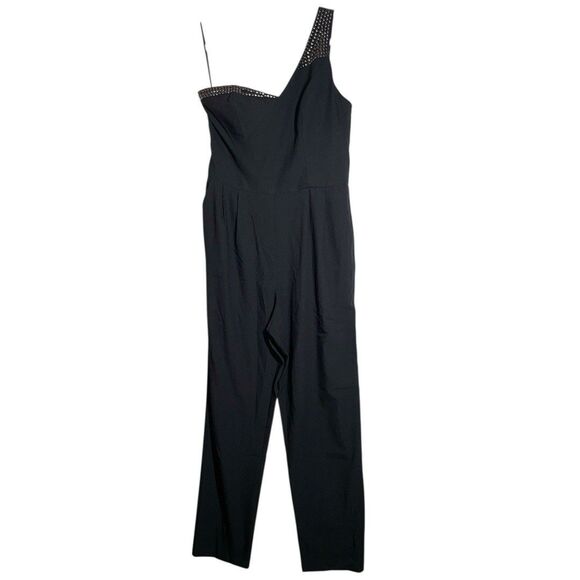 GUESS Jet Black Studded One Shoulder Pant Romper Jumpsuit Women’s Size 12 - Picture 2 of 16